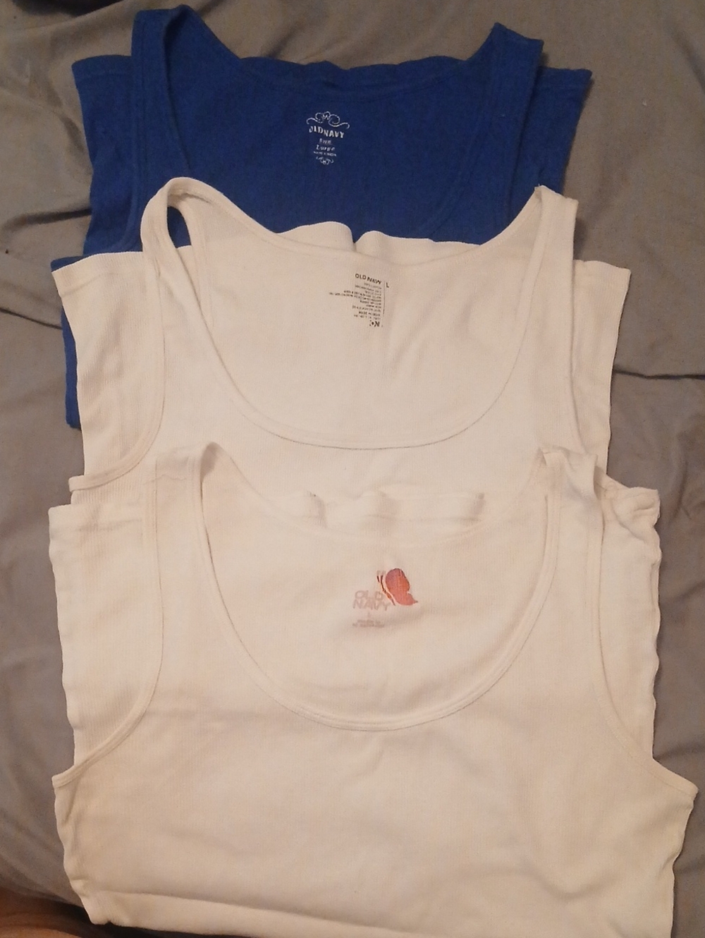 Old Navy White & Blue Ribbed Tank Tops 3